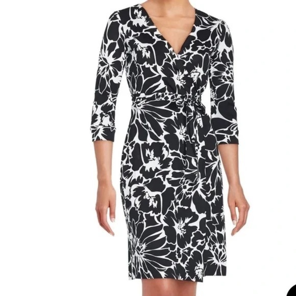Diane Von Furtstenberg Julian Dahlia black white cotton/silk wrap dress sz 8 - Picture 1 of 10